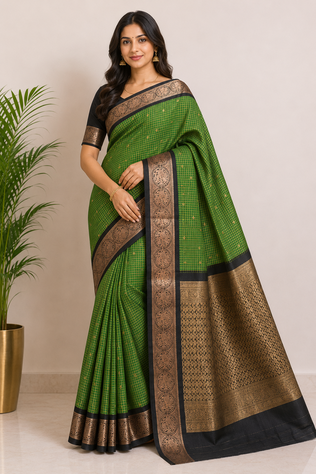 Kanchipuram checks silk saree