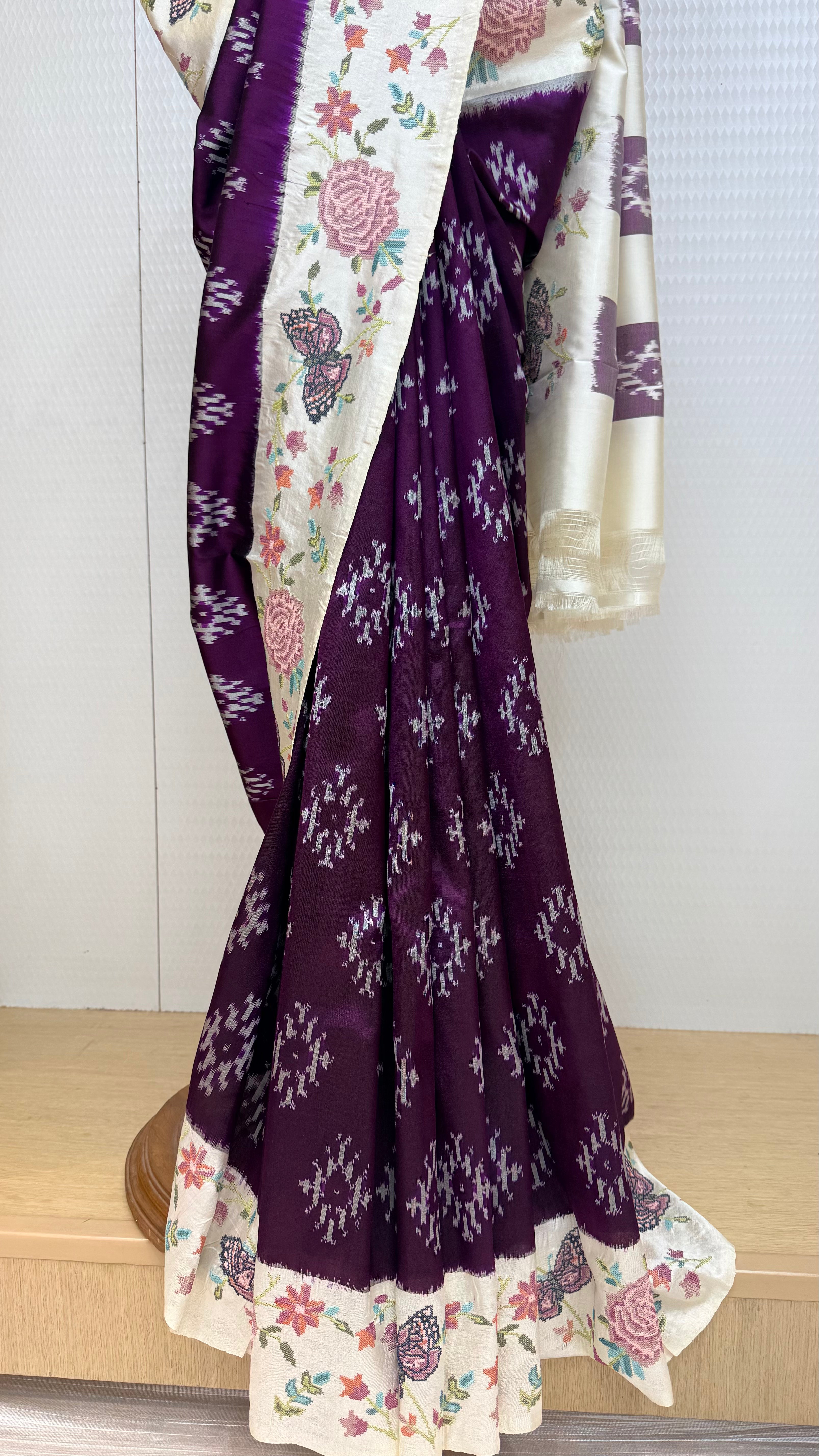 Pochampally Ikkat Pattu - Embroidered Border