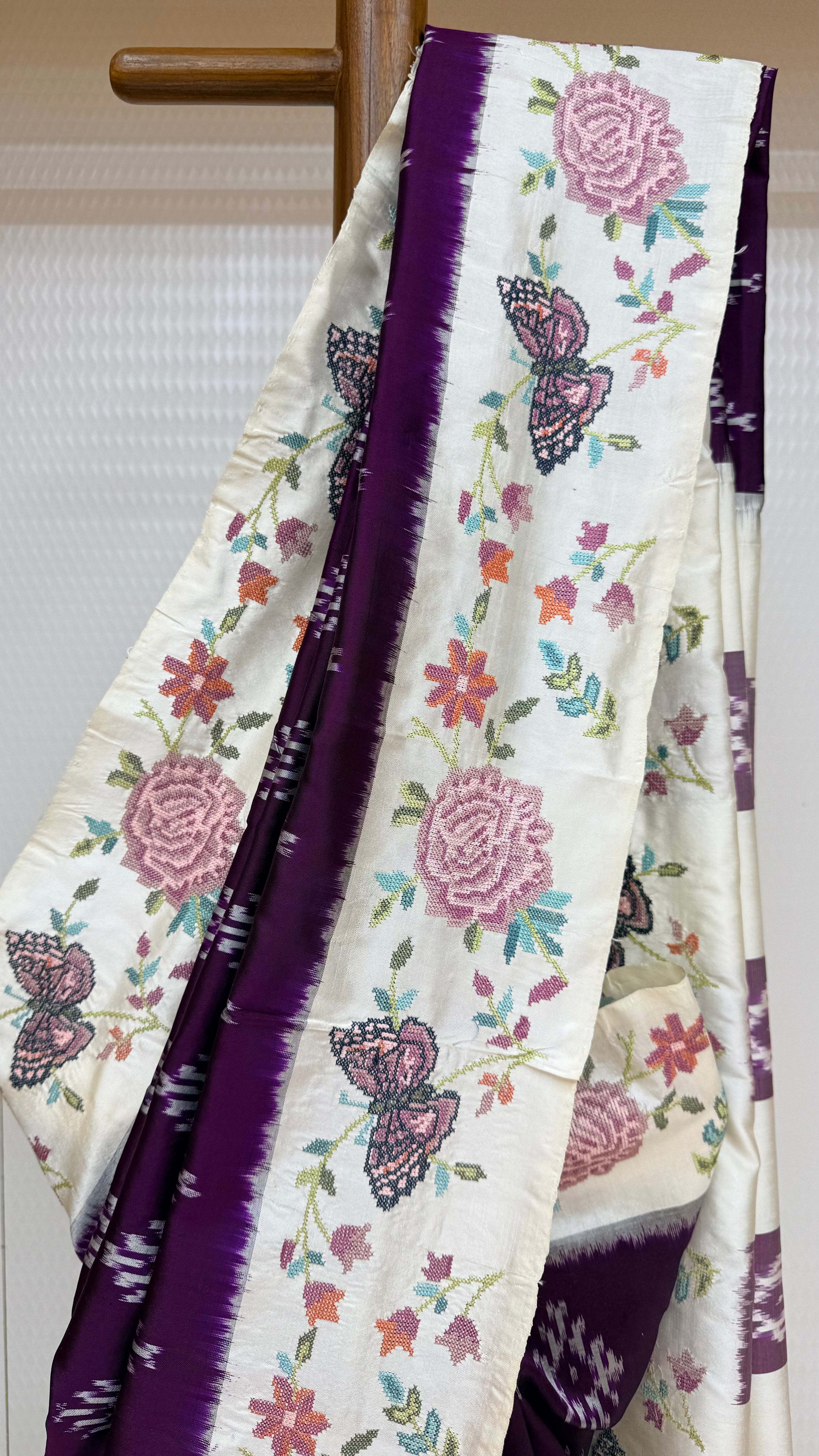 Pochampally Ikkat Pattu - Embroidered Border