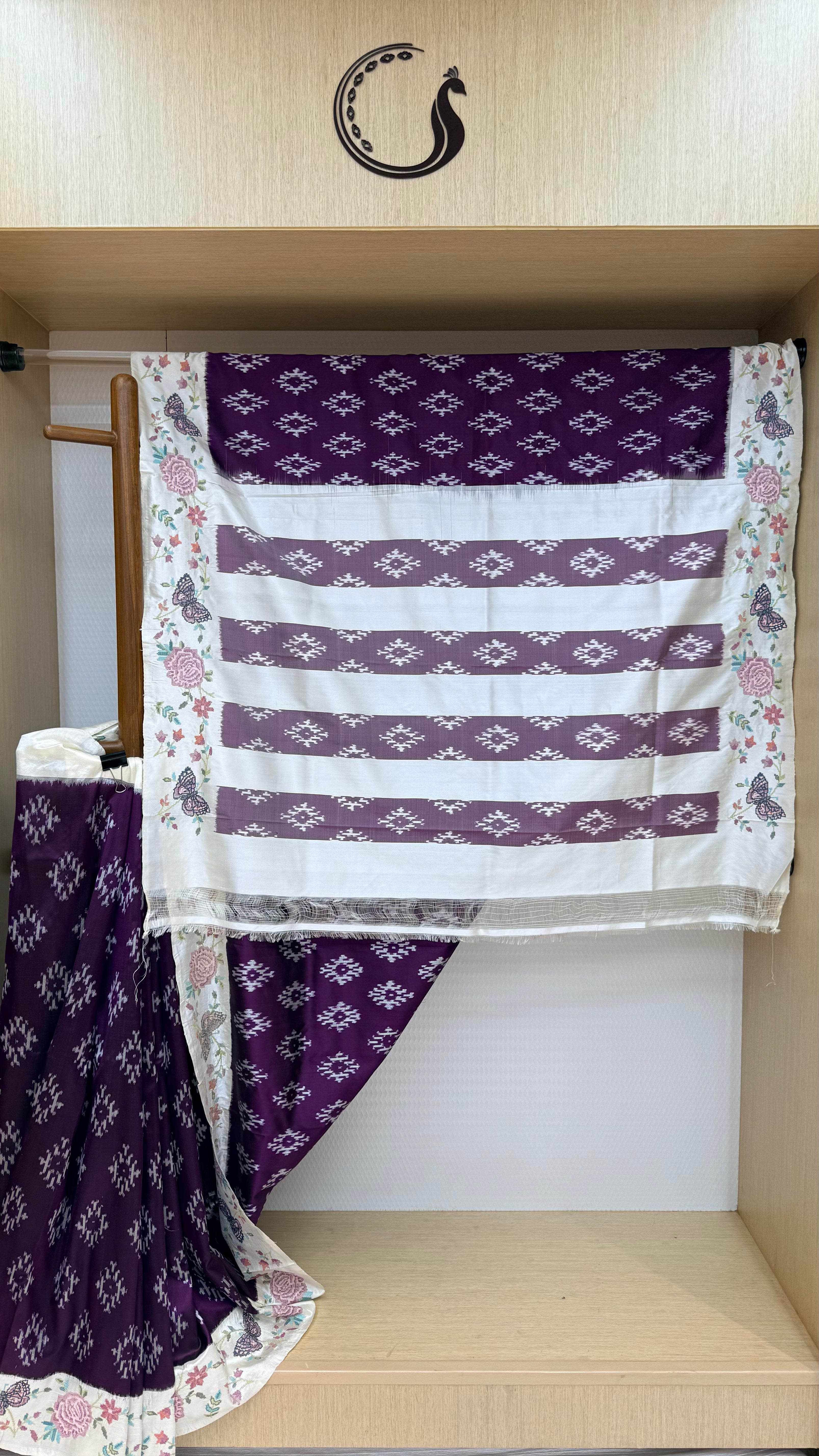 Pochampally Ikkat Pattu - Embroidered Border